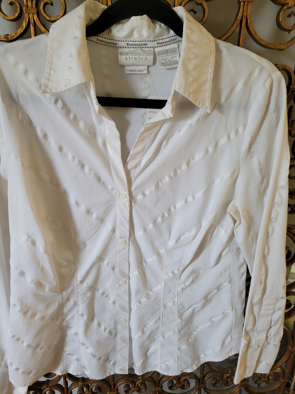 Worthington Stretch Button-Down Shirt Size 8 White Long Sleeve